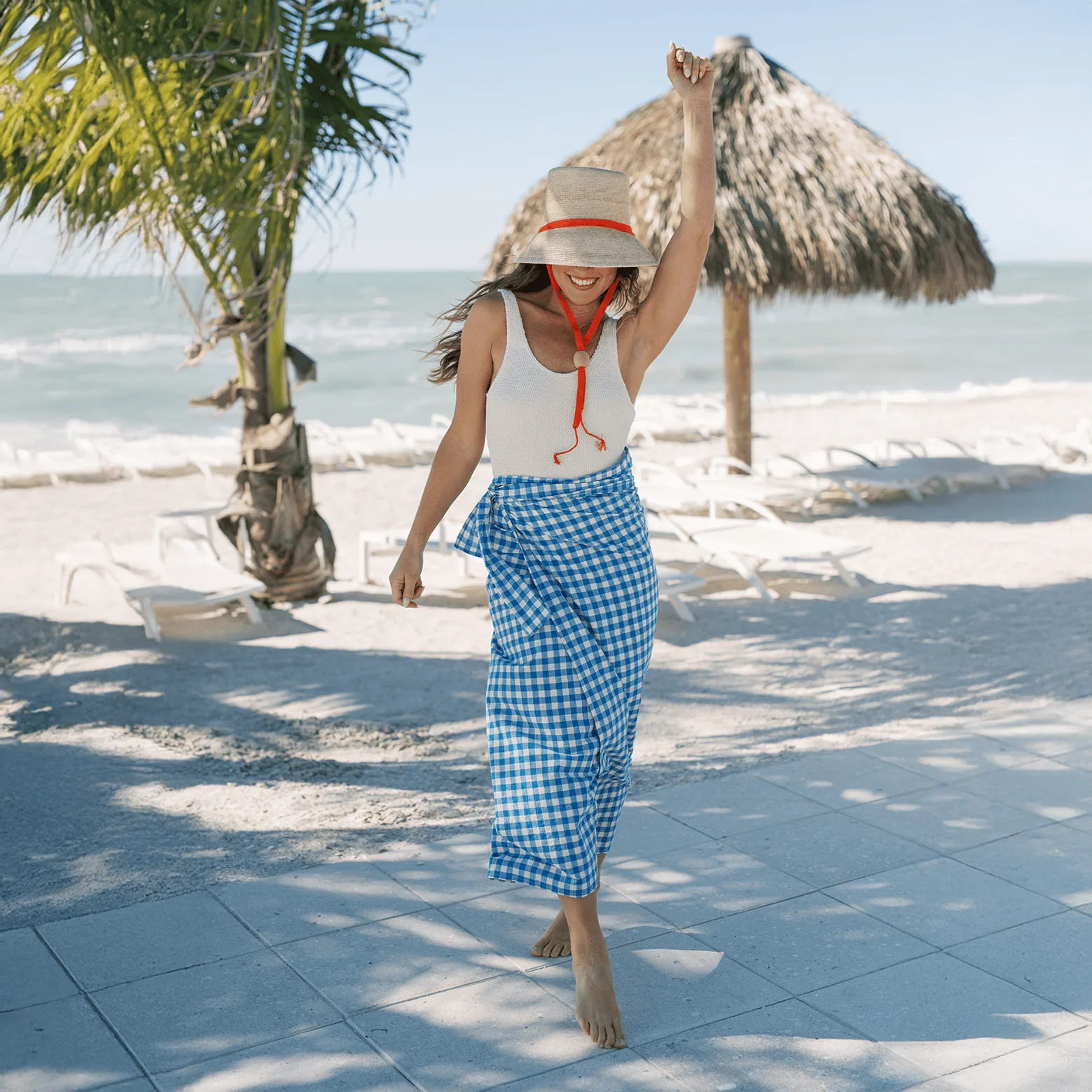 Blue Bay Gingham Tie Sarong - Image 2
