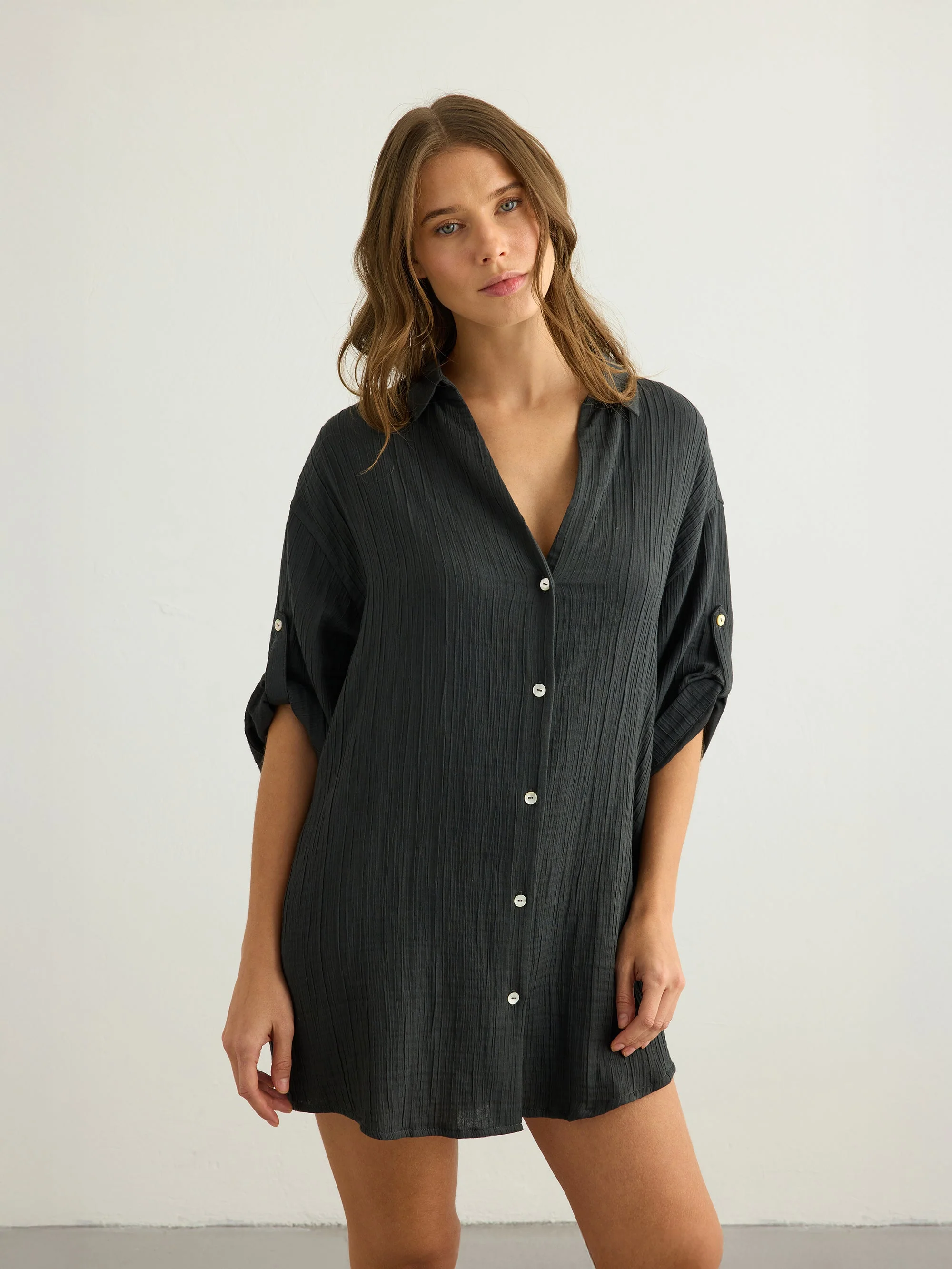 Kaya Oversized Shirt Dress - Charcoal - Image 3