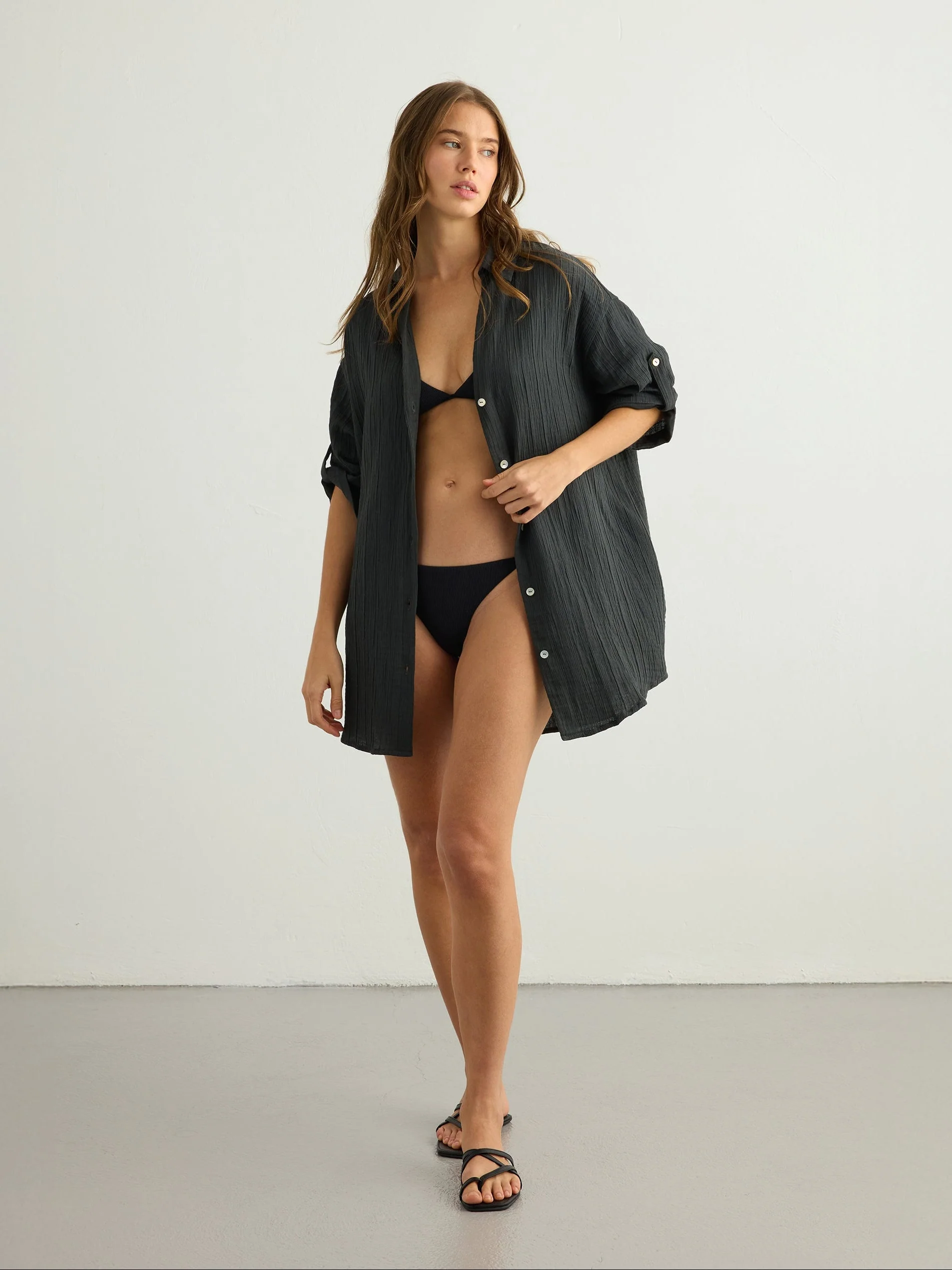 Kaya Oversized Shirt Dress - Charcoal - Image 4