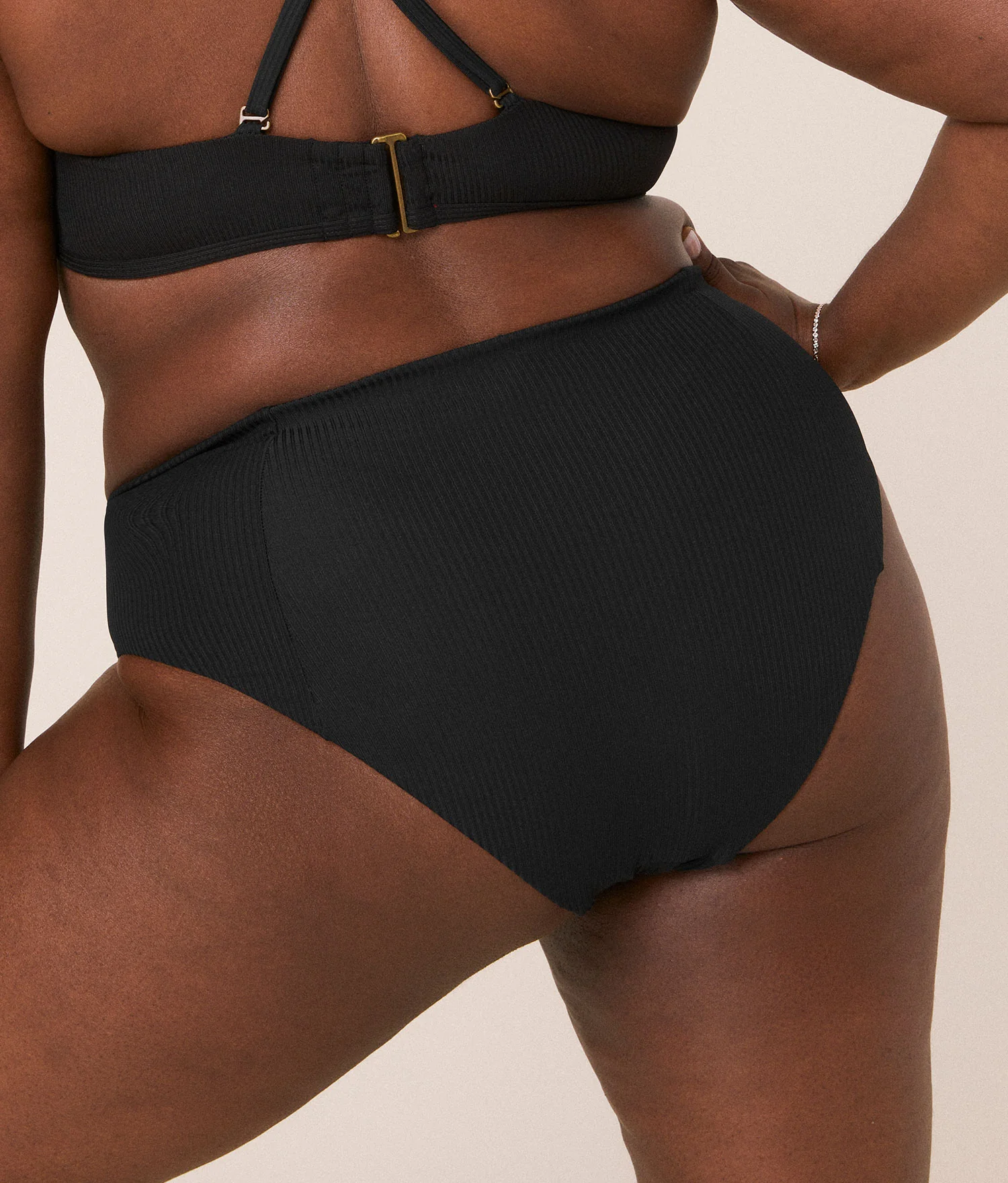 The High Waist Cheeky Bikini Bottom - Eco Ribbed - Black - Image 4