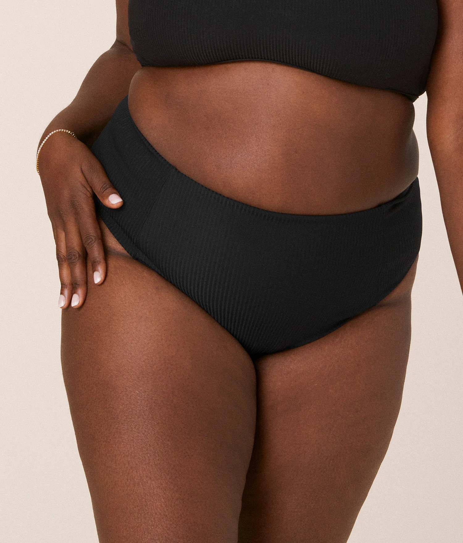 The High Waist Cheeky Bikini Bottom - Eco Ribbed - Black - Image 5