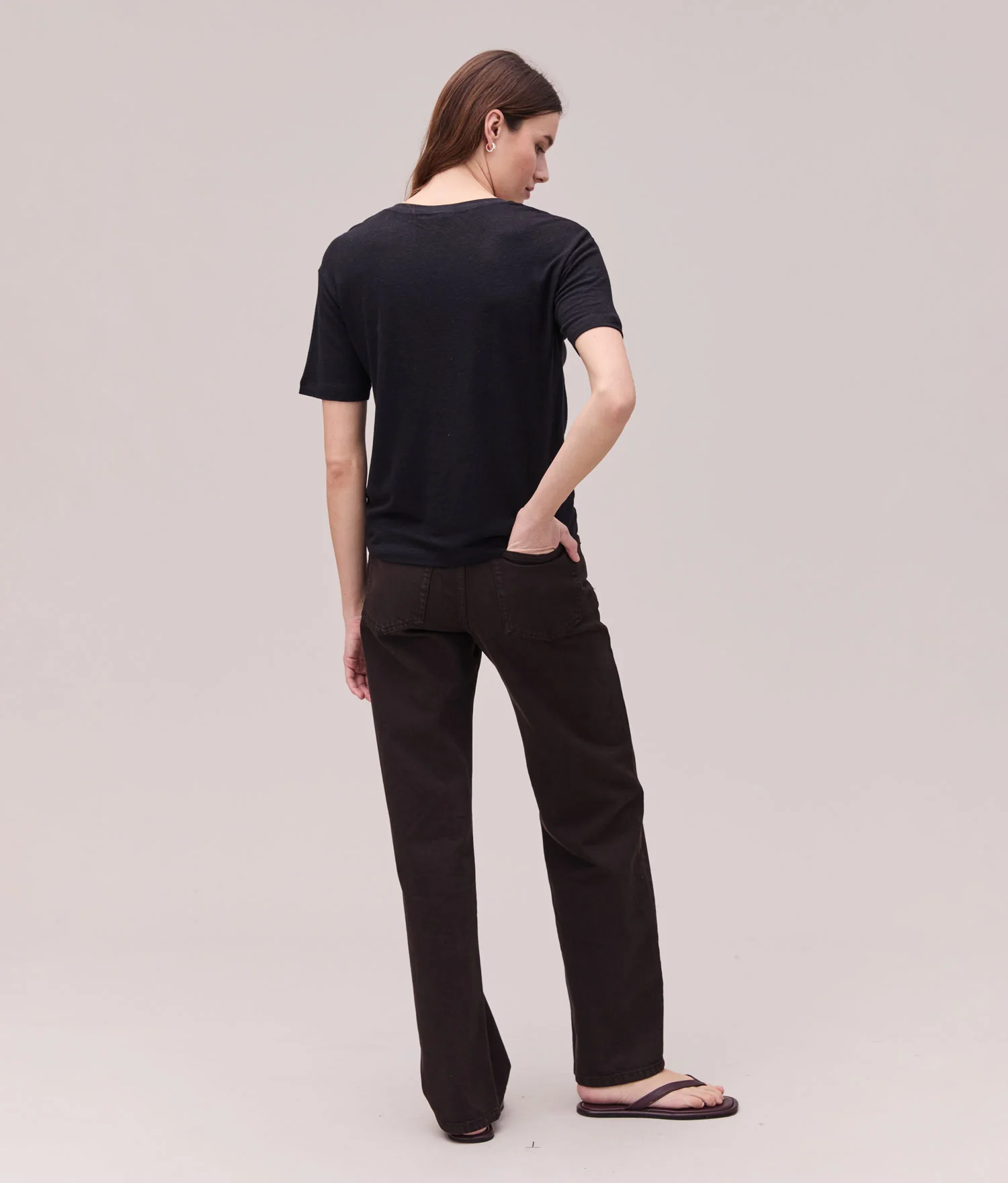Womens Linen Jersey V Neck Tee - Linen Jersey - Black - Image 2